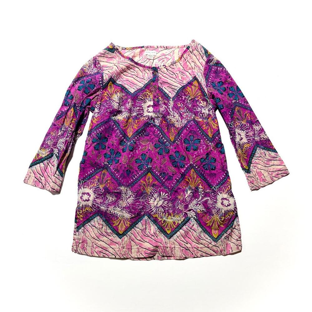 Jaclyn Smith purple, pink, and blue floral and geometric print cotton tunic top